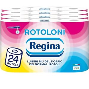 Regina Rotoloni  24 Maxi Rotoli di Carta Igienica 100% Certificata FSC®, 500 Fogli a 2 Veli, Lunghi Più del Doppio dei Normali Rotoli, Confezione 50% in Plastica Riciclata