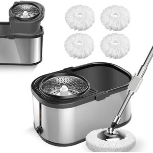 SWIFTIRON Spin Cycle Set di mocio rotante a 360° con secchio in acciaio inox, per la pulizia del pavimento, con 6 testine di ricambio in microfibra, manico regolabile in acciaio inox SWIFTIRON Spin Cycle Set di mocio rotante a 360° con secchio in acciaio inox, per la pulizia del pavimento, con 6 testine di ricambio in microfibra, manico regolabile in acciaio inox