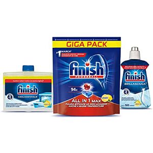 Finish Kit Pastiglie per Lavastoviglie, All in One Max, 94 Pastiglie, Limone, Curalavastoviglie, Brillantante Finish Kit Pastiglie per Lavastoviglie, All in One Max, 94 Pastiglie, Limone, Curalavastoviglie, Brillantante