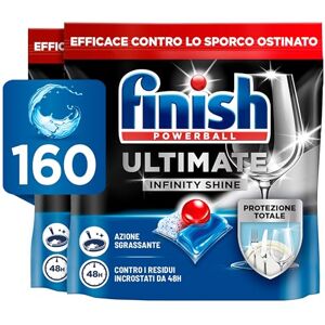 Finish Ultimate Infinity Shine Pastiglie Lavastoviglie, 160 Capsule Lavastoviglie, Detergenti per Lavastoviglie contro lo Sporco e i Residui Incrostati Finish Ultimate Infinity Shine Pastiglie Lavastoviglie, 160 Capsule Lavastoviglie, Detergenti per Lavastoviglie contro lo Sporco e i Residui Incrostati