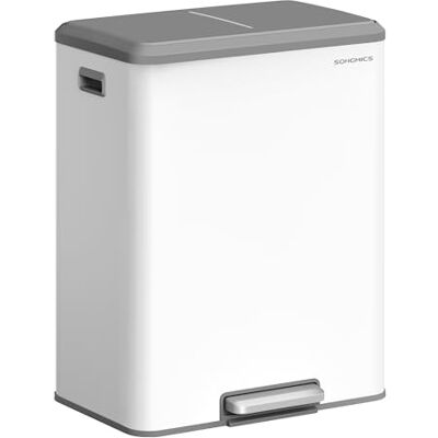 SONGMICS Cestino da Cucina, 2 x 30 L, Pattumiera Doppia per Raccolta Differenziata, Secchi Interni, Acciaio, Coperchio a Chiusura Morbida, Pedale Ampio, Bianco Nuvola SONGMICS Cestino da Cucina, 2 x 30 L, Pattumiera Doppia per Raccolta Differenziata, Secchi Interni, Acciaio, Coperchio a Chiusura Morbida, Pedale Ampio, Bianco Nuvola