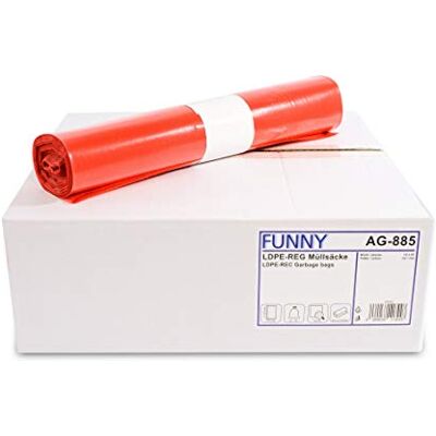 Funny Sacchi della spazzatura in LDPE (polietilene a bassa densità) rigenerato, in rotolo, tipo 60, 1 x 250 pezzi, 120 l, colore: Rosso Funny Sacchi della spazzatura in LDPE (polietilene a bassa densità) rigenerato, in rotolo, tipo 60, 1 x 250 pezzi, 120 l, colore: Rosso
