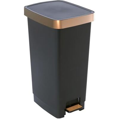 Sundis Ring Bin pattumiera con pedale 40L rettangolare chiusura silenziosa in plastica riciclata con maniglie per appendere e nascondere borsa nero e rame per cucina ufficio lavanderia garage officina Sundis Ring Bin pattumiera con pedale 40L rettangolare chiusura silenziosa in plastica riciclata con maniglie per appendere e nascondere borsa nero e rame per cucina ufficio lavanderia garage officina