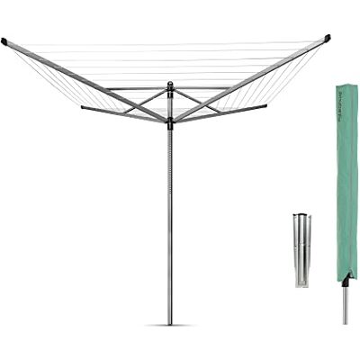 Brabantia Stendibiancheria a Ombrello Lift-O-Matic 60m di Spazio per Stendere Regolabile Lavoro All'altezza (129-187 cm) con Picchetto (45mm) e Custodia Metallic Grey ø 295cm Brabantia Stendibiancheria a Ombrello Lift-O-Matic 60m di Spazio per Stendere Regolabile Lavoro All'altezza (129-187 cm) con Picchetto (45mm) e Custodia Metallic Grey ø 295cm