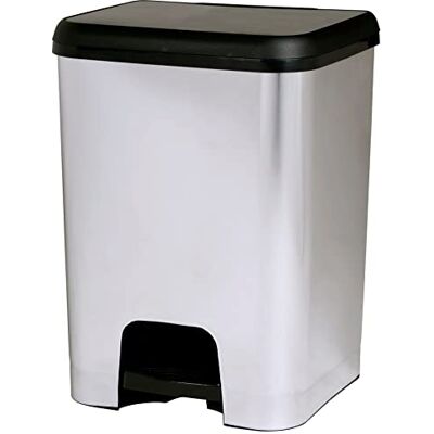 KITCHEN MOVE Pattumiera da cucina a pedale, 26 l, in plastica effetto metallo inox spazzolato lucido, 33 x 30 x 45 cm KITCHEN MOVE Pattumiera da cucina a pedale, 26 l, in plastica effetto metallo inox spazzolato lucido, 33 x 30 x 45 cm