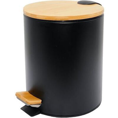 KITCHEN MOVE BAT-978297 BLACK Pattumiera da bagno a pedale, 5 l, in acciaio e legno, colore: Nero opaco, inossidabile, 21 cm KITCHEN MOVE BAT-978297 BLACK Pattumiera da bagno a pedale, 5 l, in acciaio e legno, colore: Nero opaco, inossidabile, 21 cm