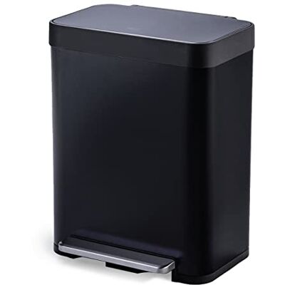 Zone Pattumiera da cucina da 13 galloni, grande corpo senza fodera in acciaio inossidabile, capacità 50 litri, nero opaco, serie Virtuoso Zone Pattumiera da cucina da 13 galloni, grande corpo senza fodera in acciaio inossidabile, capacità 50 litri, nero opaco, serie Virtuoso