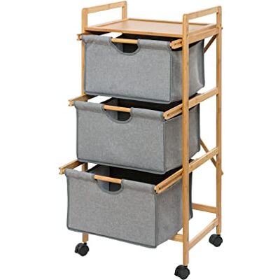 Wenko Carrello portabiancheria Bahari con 3 cesti estraibili in 100 poliestere, 44 x 96 x 34 cm, colore naturale/grigio, bambù, marrone Wenko Carrello portabiancheria Bahari con 3 cesti estraibili in 100 poliestere, 44 x 96 x 34 cm, colore naturale/grigio, bambù, marrone