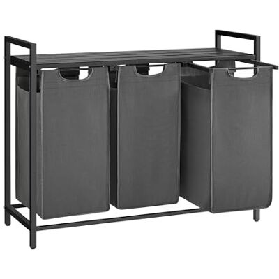 VASAGLE Cesto Portabiancheria, Porta Biancheria, 3 Sacchi in Tessuto Rimovibili, Piano d’Appoggio, Metallo, 3 x 40 L, 92,5 x 33 x 72 cm, Grigio Ardesia e Grigio Antracite BLH301G01 VASAGLE Cesto Portabiancheria, Porta Biancheria, 3 Sacchi in Tessuto Rimovibili, Piano d’Appoggio, Metallo, 3 x 40 L, 92,5 x 33 x 72 cm, Grigio Ardesia e Grigio Antracite BLH301G01