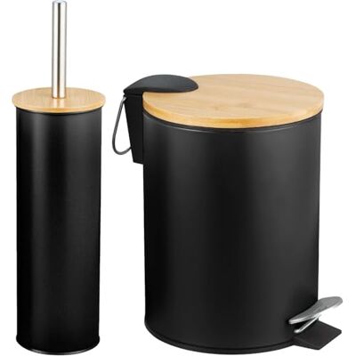 Amig Set Pattumiera e Portascopino Naturline Ø168 x 230 mm Acciaio e Bambù Colore Nero Set da Bagno Compatto e Coordinato Ideale per Ambienti Moderni e Naturali Amig Set Pattumiera e Portascopino Naturline Ø168 x 230 mm Acciaio e Bambù Colore Nero Set da Bagno Compatto e Coordinato Ideale per Ambienti Moderni e Naturali
