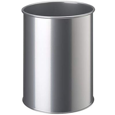 Durable Cestino cilindrico in acciaio verniciato, cestino ufficio, cestino spazzatura, cestino bagno, cestino cameretta, 15 litri, argento, Durable Cestino cilindrico in acciaio verniciato, cestino ufficio, cestino spazzatura, cestino bagno, cestino cameretta, 15 litri, argento,