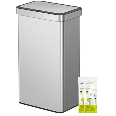 EKO NOVA Pattumiera da 80 l con sensore, pattumiera automatica, con sensore di movimento, rettangolare, coperchio morbido, resistente alle impronte digitali, in acciaio inox opaco EKO NOVA Pattumiera da 80 l con sensore, pattumiera automatica, con sensore di movimento, rettangolare, coperchio morbido, resistente alle impronte digitali, in acciaio inox opaco