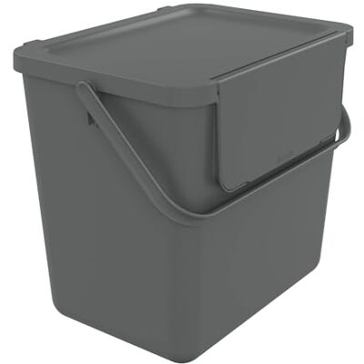 Sundis Loops, pattumiera per la raccolta differenziata 25L, impilabile, rettangolare, in plastica riciclata grigia, con coperchio, maniglia e manico, per cucina, mensa, ristorante, sala pausa Sundis Loops, pattumiera per la raccolta differenziata 25L, impilabile, rettangolare, in plastica riciclata grigia, con coperchio, maniglia e manico, per cucina, mensa, ristorante, sala pausa