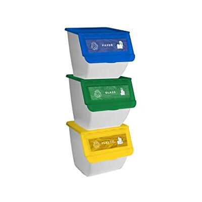 DRW Pattumiera con Coperchio, Giallo, Blu e Verde, 39 x 39 x 36 cm DRW Pattumiera con Coperchio, Giallo, Blu e Verde, 39 x 39 x 36 cm