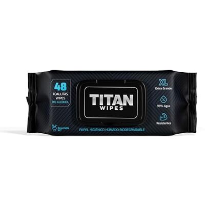 Titan Carta igienica umida biodegradabile extra grande e resistente – 48 salviettine umidificate XL 18 x 18 cm, 99% acqua, aloe e vitamina E, 0% alcool, resistenti e usa e getta dal WC (carta WC Titan Carta igienica umida biodegradabile extra grande e resistente – 48 salviettine umidificate XL 18 x 18 cm, 99% acqua, aloe e vitamina E, 0% alcool, resistenti e usa e getta dal WC (carta WC