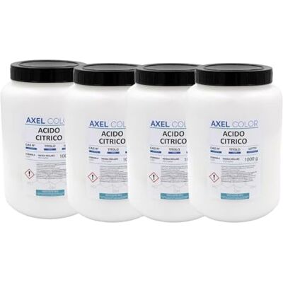 AXEL COLOR Acido Citrico in granuli, Naturale ed Ecologico, Puro al 100% per Pulizia e Igiene della Casa, Multiuso: Ammorbidente, Anticalcare, Disincrostante, Brillantante, Decalcificante 4 pezzi da 1 kg AXEL COLOR Acido Citrico in granuli, Naturale ed Ecologico, Puro al 100% per Pulizia e Igiene della Casa, Multiuso: Ammorbidente, Anticalcare, Disincrostante, Brillantante, Decalcificante 4 pezzi da 1 kg