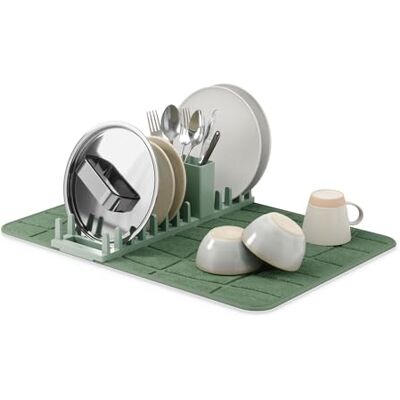 Umbra UDry Scolapiatti con tappetino, pieghevole, Abete Microfibra assorbente, protezione da umidità, lavabile in lavatrice, polipropilene resistente Umbra UDry Scolapiatti con tappetino, pieghevole, Abete Microfibra assorbente, protezione da umidità, lavabile in lavatrice, polipropilene resistente
