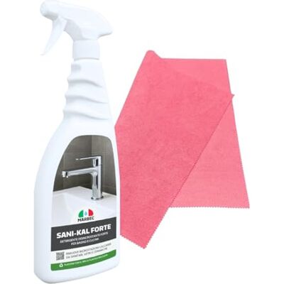 Marbec Sani-Kal Forte 750ML+PANNO STEEL-T Detergente anticalcare forte per bagno, elimina incrostazioni ostinate, ruggine e residui di sapone Marbec Sani-Kal Forte 750ML+PANNO STEEL-T Detergente anticalcare forte per bagno, elimina incrostazioni ostinate, ruggine e residui di sapone