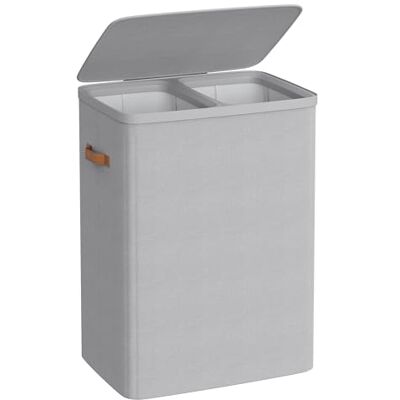 SONGMICS Cesto Portabiancheria, Porta Biancheria Sporca da 170 L, 2 Scomparti, Montaggio Facile, con Coperchio Maniglie, Sacchi Interni Rimovibili, 56 x 40 x 75 cm, Grigio Tortora LCB813G01 SONGMICS Cesto Portabiancheria, Porta Biancheria Sporca da 170 L, 2 Scomparti, Montaggio Facile, con Coperchio Maniglie, Sacchi Interni Rimovibili, 56 x 40 x 75 cm, Grigio Tortora LCB813G01