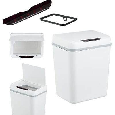 Relaxdays Cestino Automatico Spazzatura, Pattumiera da Bagno con Sensore Elettrico su Coperchio e Foro per Buste, Bianco Relaxdays Cestino Automatico Spazzatura, Pattumiera da Bagno con Sensore Elettrico su Coperchio e Foro per Buste, Bianco