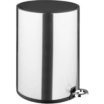 JANTEX Pattumiera rotonda a pedale in acciaio spazzolato, 6 l JANTEX Pattumiera rotonda a pedale in acciaio spazzolato, 6 l
