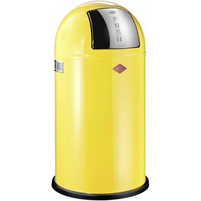 WESCO Pushboy, pattumiera in colore giallo limone, lamiera d'acciaio verniciata a polvere, volume 50 litri, grande aletta in acciaio inox, contenitore interno estraibile WESCO Pushboy, pattumiera in colore giallo limone, lamiera d'acciaio verniciata a polvere, volume 50 litri, grande aletta in acciaio inox, contenitore interno estraibile