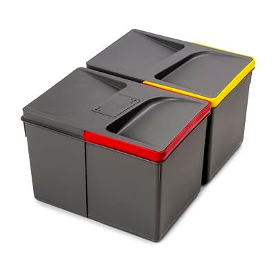 Emuca Contenitori per cassetti da cucina Recycle con coperchio anti-odore, H 216mm, 2x12 lt, Grigio antracite Tecnoplastica Emuca Contenitori per cassetti da cucina Recycle con coperchio anti-odore, H 216mm, 2x12 lt, Grigio antracite Tecnoplastica