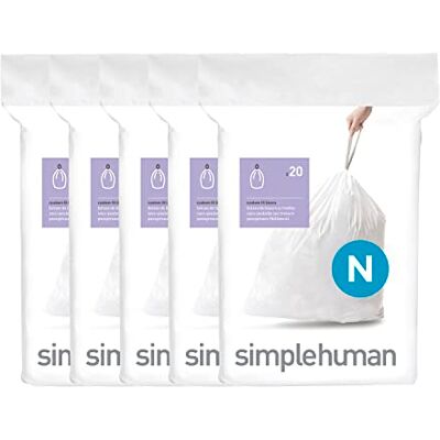 simplehuman Code N 100 sacchetti per rifiuti con coulisse, confezione da 100 pezzi, 45-50 litri, bianco simplehuman Code N 100 sacchetti per rifiuti con coulisse, confezione da 100 pezzi, 45-50 litri, bianco