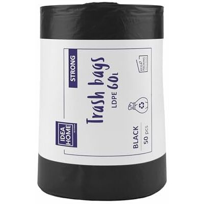 IDEA HOME Sacchi per la Spazzatura 60L Resistenti Sacchi Nettezza per il Riciclaggio, per la Cucina Fodere per Bidoni 50 Pezzi, Nero IDEA HOME Sacchi per la Spazzatura 60L Resistenti Sacchi Nettezza per il Riciclaggio, per la Cucina Fodere per Bidoni 50 Pezzi, Nero