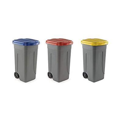 Mobil Plastic S.P.A. Kit 3 bidoni raccolta differenziata 100 lt. Giallo + Blu + Rosso Tris Pattumiere con ruote incluse Secchi Spazzatura 100 Lt Contenitori Rifiuti Mobil Plastic S.P.A. Kit 3 bidoni raccolta differenziata 100 lt. Giallo + Blu + Rosso Tris Pattumiere con ruote incluse Secchi Spazzatura 100 Lt Contenitori Rifiuti