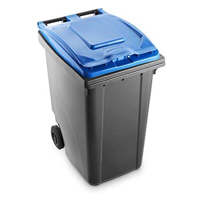 Mobil Plastic Bidone carrellato per la raccolta differenziata rifiuti 360 Lt per uso esterno Fondo grigio e coperchio blu (Uni EN 840) Mobil Plastic Bidone carrellato per la raccolta differenziata rifiuti 360 Lt per uso esterno Fondo grigio e coperchio blu (Uni EN 840)