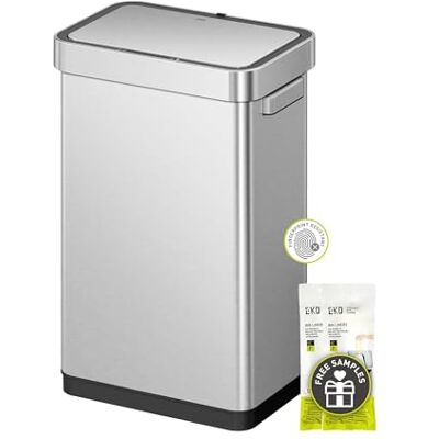 EKO Deluxe Mirage-T Pattumiera da Cucina con sensore di Movimento touchless da 50 l/13,2 galloni, Finitura in Acciaio Inossidabile Opaco EKO Deluxe Mirage-T Pattumiera da Cucina con sensore di Movimento touchless da 50 l/13,2 galloni, Finitura in Acciaio Inossidabile Opaco