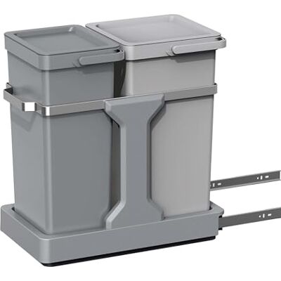 EKO Pattumiera Differenziata 2 Scomparti 20L + 15L Estraibile Sottolavello con Guide Scorrevoli Chiusura Silenziosa Compatta EKO Pattumiera Differenziata 2 Scomparti 20L + 15L Estraibile Sottolavello con Guide Scorrevoli Chiusura Silenziosa Compatta