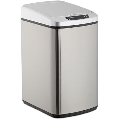 Relaxdays Cestino dei Rifiuti con Sensore, Automatico 12 L, Cesto Rettangolare con Coperchio & Secchio Interno, argento Relaxdays Cestino dei Rifiuti con Sensore, Automatico 12 L, Cesto Rettangolare con Coperchio & Secchio Interno, argento