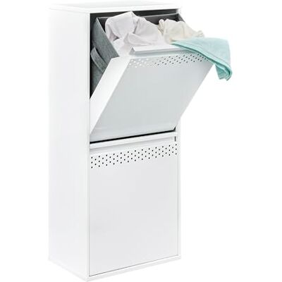 ARREGUI Cesto Portabiancheria Rettangolare Mobile Portabiancheria Doppio Salvaspazio con 2 Scomparti e Cesti in Tessuto per Biancheria Sporca Acciaio 90,2 x 40,2 x 24,4 cm Bianco ARREGUI Cesto Portabiancheria Rettangolare Mobile Portabiancheria Doppio Salvaspazio con 2 Scomparti e Cesti in Tessuto per Biancheria Sporca Acciaio 90,2 x 40,2 x 24,4 cm Bianco