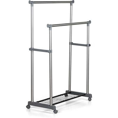 Brigros Portabiancheria a Doppio Palo in Acciaio Inossidabile con Ruote, Stand Appendiabiti con Ruote, Carrello Appendiabiti Porta Abiti con Ruote 90x42x148cm Brigros Portabiancheria a Doppio Palo in Acciaio Inossidabile con Ruote, Stand Appendiabiti con Ruote, Carrello Appendiabiti Porta Abiti con Ruote 90x42x148cm