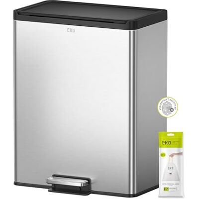 EKO Ecocasa III Pattumiera da cucina per riciclaggio Pattumiera a pedale a doppio scomparto Perfetto per cucina e casa, in acciaio inox 20+20 litri EKO Ecocasa III Pattumiera da cucina per riciclaggio Pattumiera a pedale a doppio scomparto Perfetto per cucina e casa, in acciaio inox 20+20 litri