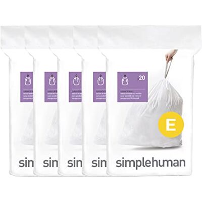 simplehuman Code E Sacchetti per la spazzatura con cordoncino, 100 pezzi, 20 litri, colore: Bianco simplehuman Code E Sacchetti per la spazzatura con cordoncino, 100 pezzi, 20 litri, colore: Bianco
