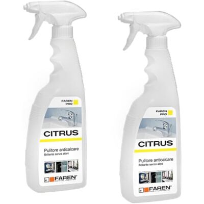 FAREN CITRUS, Pulitore Anticalcare a base naturale di Acido Citrico, elimina calcare e ossidazioni da rubinetterie, ceramiche dei bagni, vetri, ottimo pulitore antiappannante box doccia, 750ml (2pz) FAREN CITRUS, Pulitore Anticalcare a base naturale di Acido Citrico, elimina calcare e ossidazioni da rubinetterie, ceramiche dei bagni, vetri, ottimo pulitore antiappannante box doccia, 750ml (2pz)