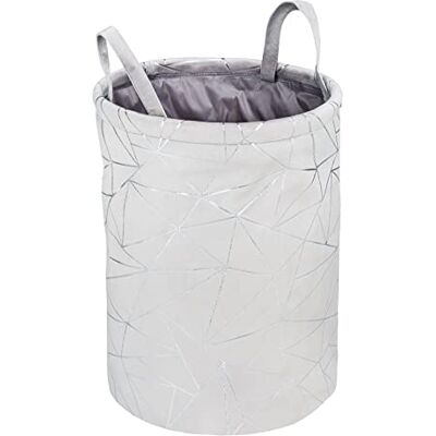 Wenko Cesto portabiancheria Samira rotondo con coperchio in morbido feltro grigio, decoro stampato in argento lucido e due pratiche impugnature per semplificare il trasporto, capacità 69 l, Ø 40x55 cm Wenko Cesto portabiancheria Samira rotondo con coperchio in morbido feltro grigio, decoro stampato in argento lucido e due pratiche impugnature per semplificare il trasporto, capacità 69 l, Ø 40x55 cm