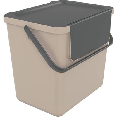 Sundis Loops, pattumiera per la raccolta differenziata 25L, impilabile, rettangolare, in plastica riciclata tortora, con coperchio, maniglia e manico, per cucina, mensa, ristorante, sala pausa Sundis Loops, pattumiera per la raccolta differenziata 25L, impilabile, rettangolare, in plastica riciclata tortora, con coperchio, maniglia e manico, per cucina, mensa, ristorante, sala pausa