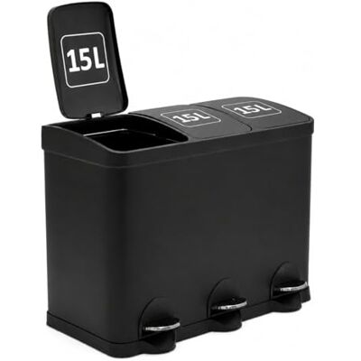 Amig Pattumiera tripla con pedali 45 litri Mod. RECIK3-3 scomparti estraibili da 15 litri Pattumiera per raccolta differenziata da cucina Acciaio Dimensioni: 60 x 37 x 49 cm Nero opaco Amig Pattumiera tripla con pedali 45 litri Mod. RECIK3-3 scomparti estraibili da 15 litri Pattumiera per raccolta differenziata da cucina Acciaio Dimensioni: 60 x 37 x 49 cm Nero opaco