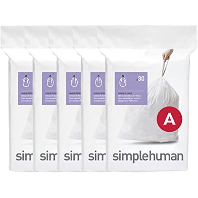 simplehuman Code A 100 Drawstring Bin Liners in Dispenser Packs, White simplehuman Code A 100 Drawstring Bin Liners in Dispenser Packs, White