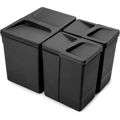 Emuca Contenitori per la raccolta differenziata per cassetti da cucina, H 266 mm (1 x 15 L + 2 x 7 L), Plastica nera Emuca Contenitori per la raccolta differenziata per cassetti da cucina, H 266 mm (1 x 15 L + 2 x 7 L), Plastica nera