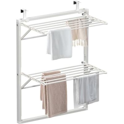VOUNOT ® Stendibiancheria da Parete Salvaspazio a 2 Livelli Pieghevole, Stendino da Muro Richiudibile per Balcone, Bagno e Interno, Facile da Installare, Bianco VOUNOT ® Stendibiancheria da Parete Salvaspazio a 2 Livelli Pieghevole, Stendino da Muro Richiudibile per Balcone, Bagno e Interno, Facile da Installare, Bianco