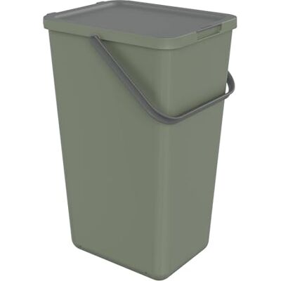 Sundis Loops, pattumiera per la raccolta differenziata 32L, rettangolare, in plastica riciclata verde, con coperchio, maniglia, manico ed etichette adesive, per cucina, mensa, ristorante, sala pausa Sundis Loops, pattumiera per la raccolta differenziata 32L, rettangolare, in plastica riciclata verde, con coperchio, maniglia, manico ed etichette adesive, per cucina, mensa, ristorante, sala pausa