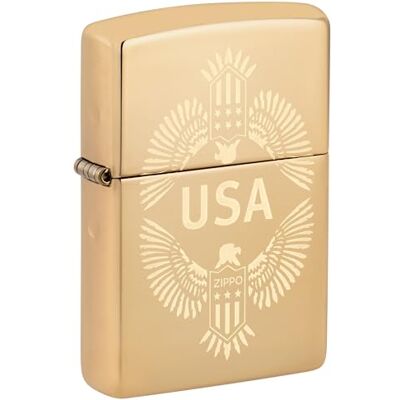 Zippo Accendino antivento USA, ottone lucido, spazzolato, ricaricabile, riutilizzabile, design antivento, confezione regalo, made in USA Zippo Accendino antivento USA, ottone lucido, spazzolato, ricaricabile, riutilizzabile, design antivento, confezione regalo, made in USA