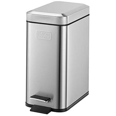 Black & Decker BXBN0005GB Cestino Rettangolare a Pedale da 5 L con Coperchio a Chiusura rallentata, Acciaio Inossidabile, 30 cm x 14 cm x 29 cm, Grigio Freddo, profilato Black & Decker BXBN0005GB Cestino Rettangolare a Pedale da 5 L con Coperchio a Chiusura rallentata, Acciaio Inossidabile, 30 cm x 14 cm x 29 cm, Grigio Freddo, profilato