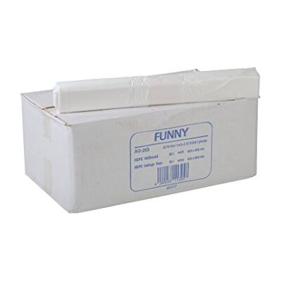 Funny Sacchi della spazzatura in HDPE (polietilene ad alta densità), 38,5 x 24,5 x 85 cm, circa 90 l, 1 x 1000 pezzi, colore: Bianco Funny Sacchi della spazzatura in HDPE (polietilene ad alta densità), 38,5 x 24,5 x 85 cm, circa 90 l, 1 x 1000 pezzi, colore: Bianco