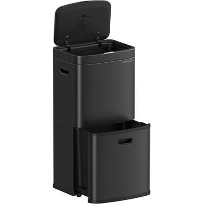 SONGMICS Cestino da Cucina, Pattumiera a 3 Scomparti, 2 x 10 L e 30 L, Acciaio, Salvaspazio, Secchi Interni, Filtro al Carbone, 39,5 x 29,8 x 80,2 cm, Nero Inchiostro SONGMICS Cestino da Cucina, Pattumiera a 3 Scomparti, 2 x 10 L e 30 L, Acciaio, Salvaspazio, Secchi Interni, Filtro al Carbone, 39,5 x 29,8 x 80,2 cm, Nero Inchiostro